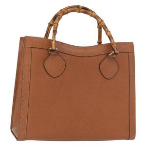 GUCCI Bamboo Hand Bag Leather Brown Gold Auth ep11767